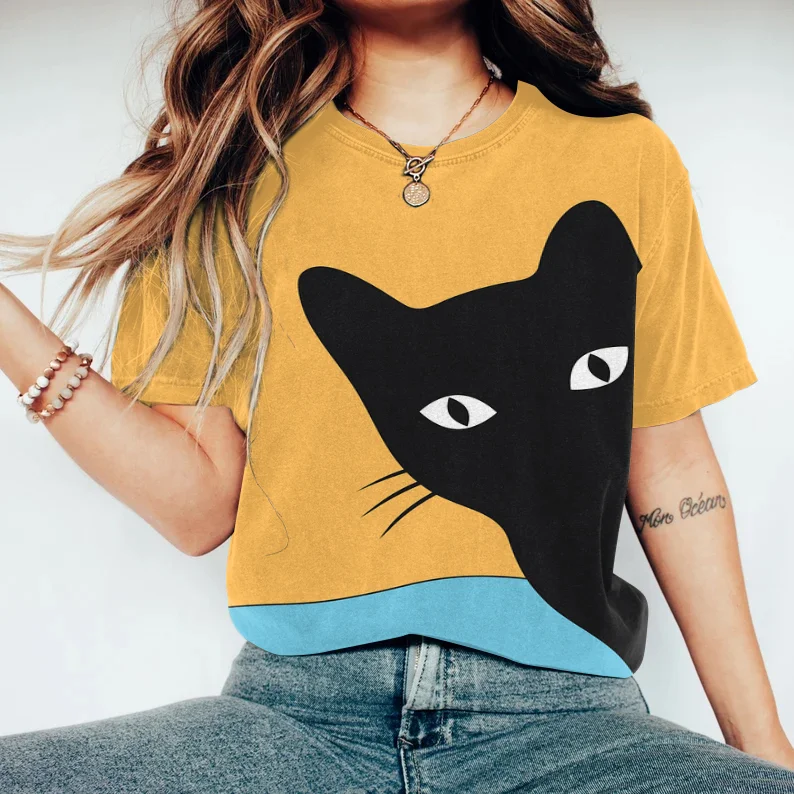 Abstract Creative Peek-A-Boo Cat Painting Art T-Shirt
