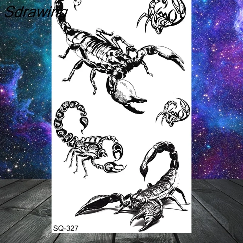 Sdrawing Butterfly Anchor Lion Wolf Temporary Tattoos For Women Men Skeleton Whale Elephant Fake Tattoo Neck Arm Hands Small Tatoo