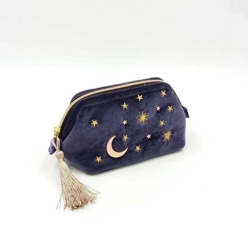 Basic Star Moon Velvet Embroidery Square Makeup Bags