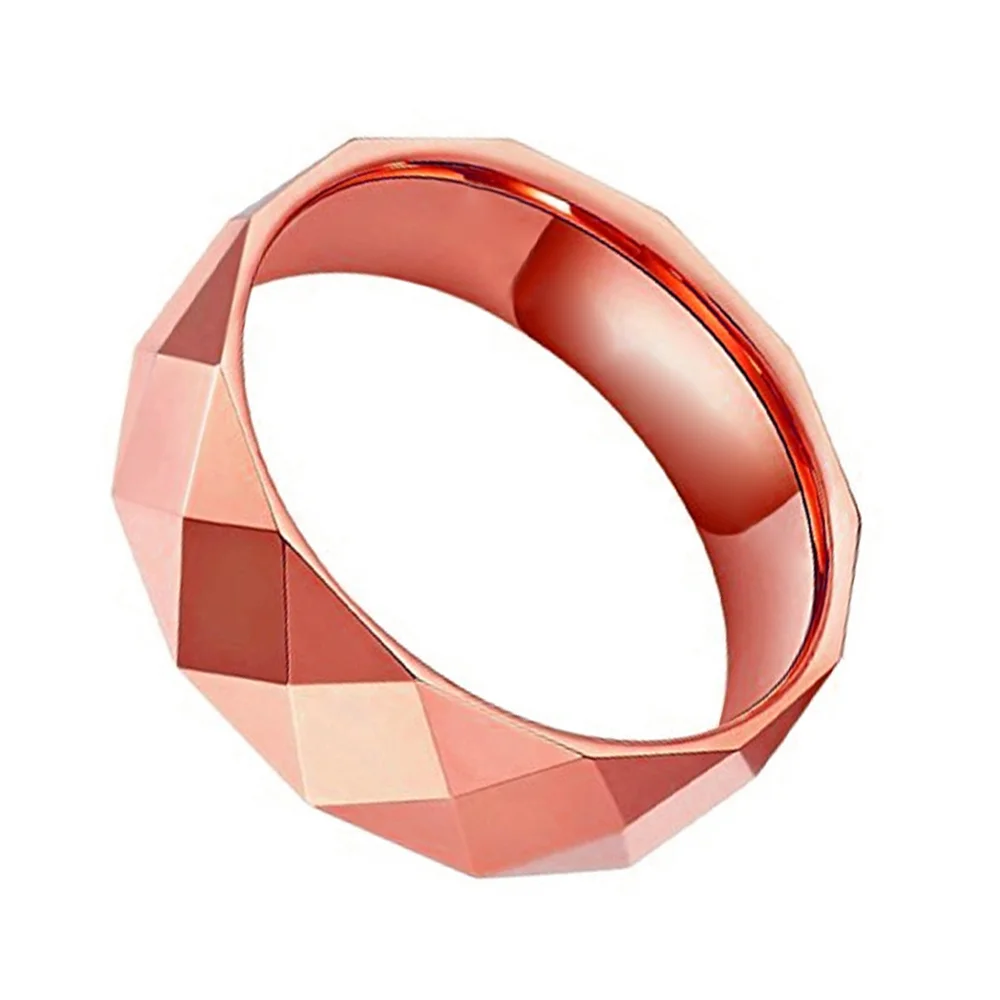 6MM 8MM Rose Gold Couples Faceted Tungsten Wedding Bands
