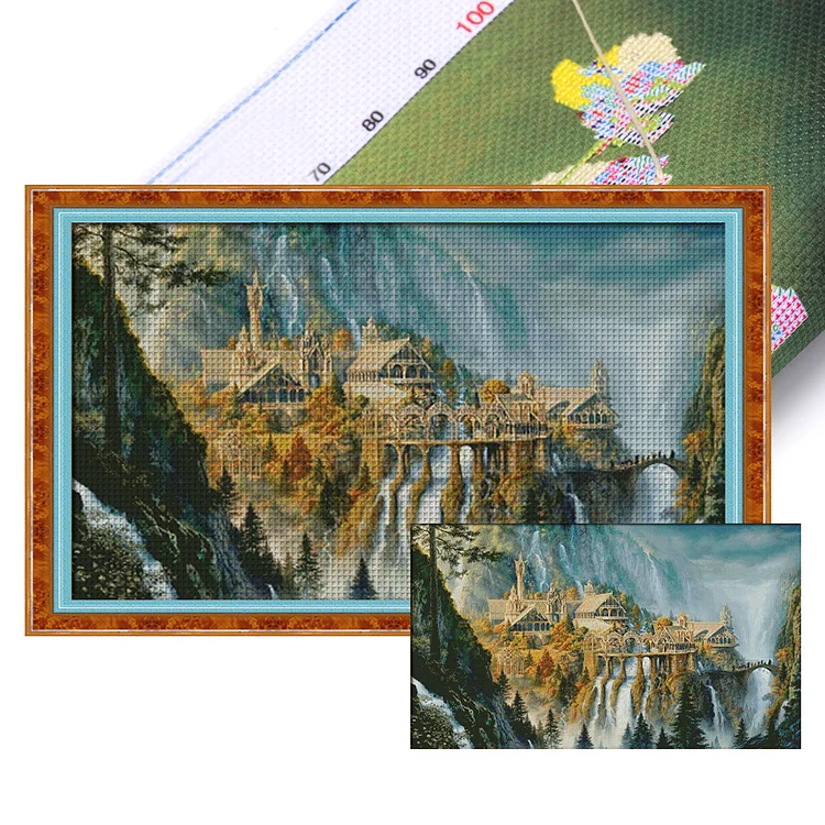 【Xiaobai Brand】Lord of the Rings-Mountainous landscape 100*64cm 14CT Stamped Canvas Cross Stitch gbfke