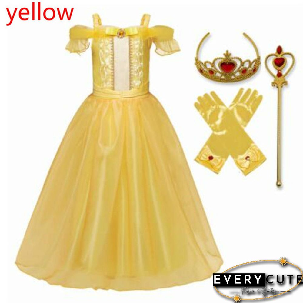 17 Styles Fancy Halloween Princess Cosplay Costume 4pcs Outfit with Accessories for 3-10 Years Kids Girls