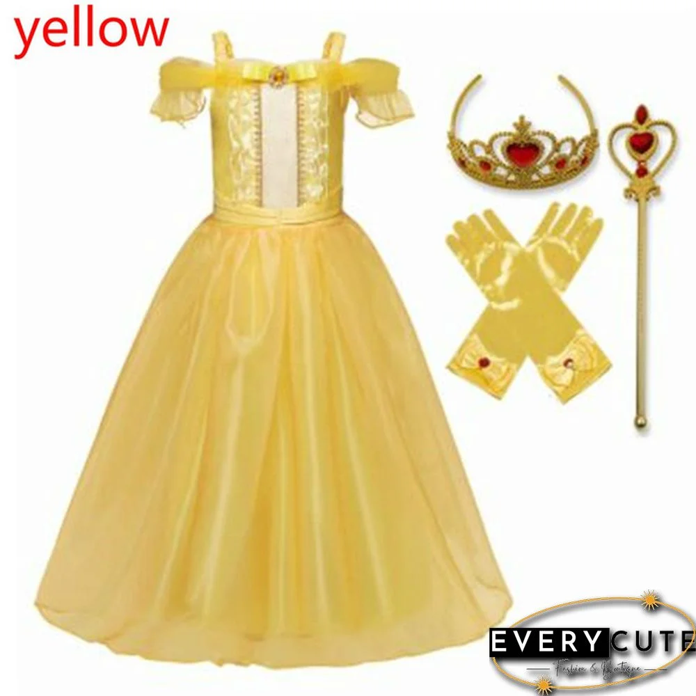 17 Styles Fancy Halloween Princess Cosplay Costume 4pcs Outfit with Accessories for 3-10 Years Kids Girls