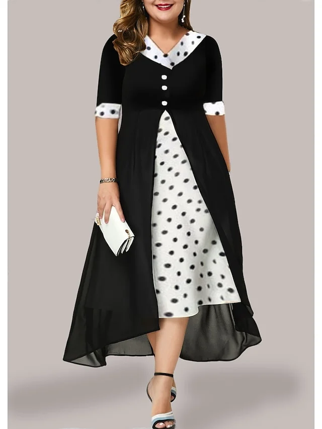 Women's Plus Size Holiday Dress Polka Dot V Neck Ruched Half Sleeve Fall Spring Casual Sexy Maxi long Dress Daily Holiday Dress