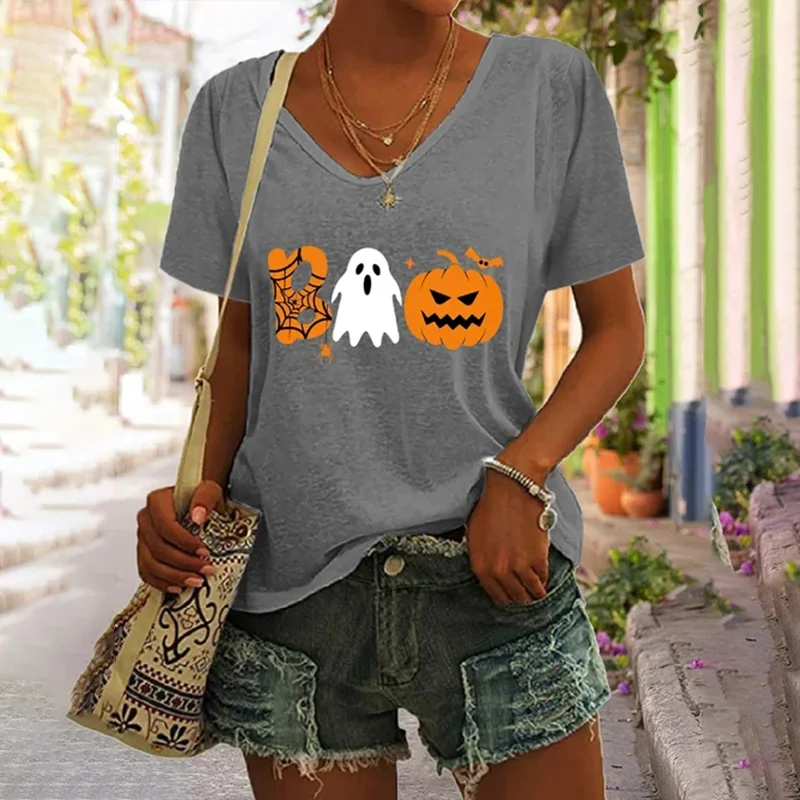 Boo Ghost For Halloween Pumpkin Print Casual T-Shirt