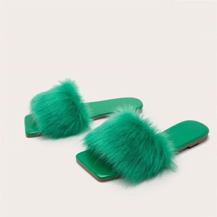 Green Trending Furry Sandals