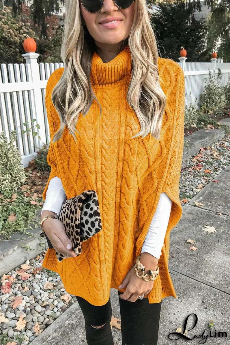 High Neck Loose Cable Knit Pattern Stitching Sweater Tops （7 Colors）