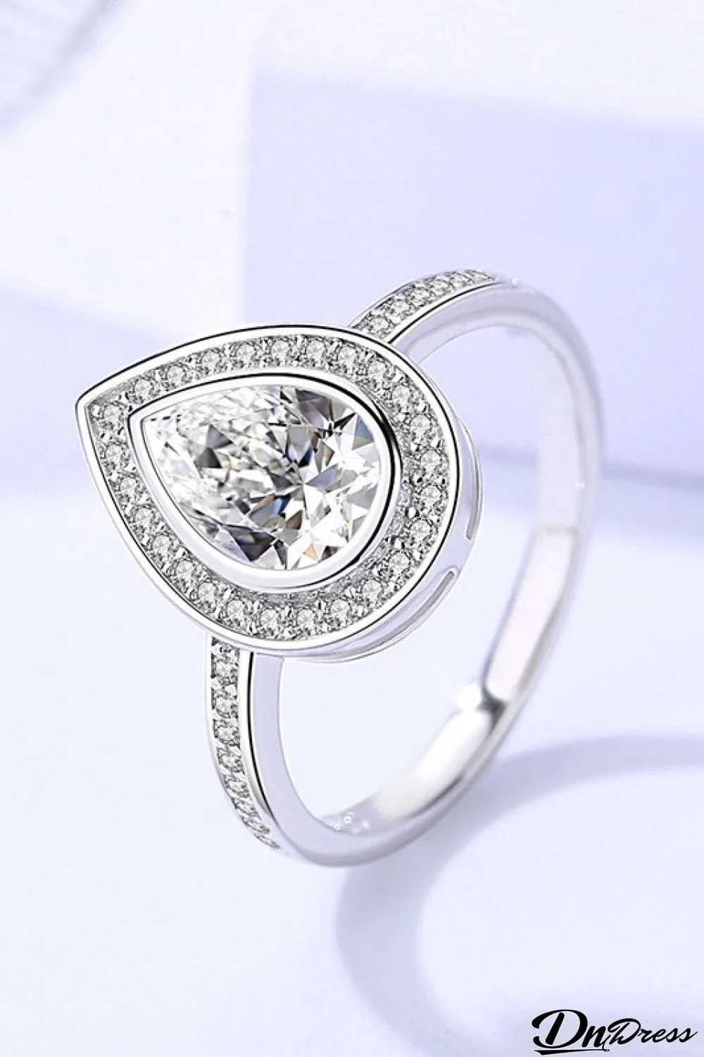 925 Sterling Silver Teardrop Moissanite Ring