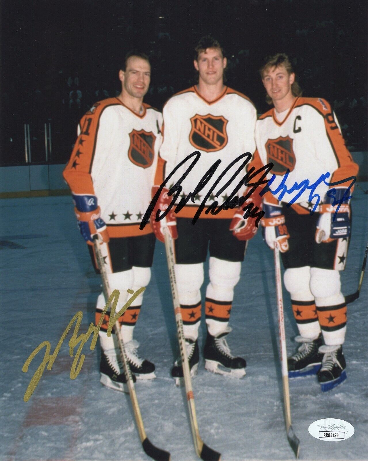 WAYNE GRETZKY BOB PROBERT MARK MESSIER SIGNED 1988 ALL STAR 8X10 Photo Poster painting JSA COA