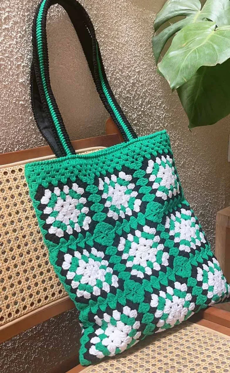 Lulusnow Handmade Green Granny Square Crochet Shoulder Bag  St.Patrick's Gift 