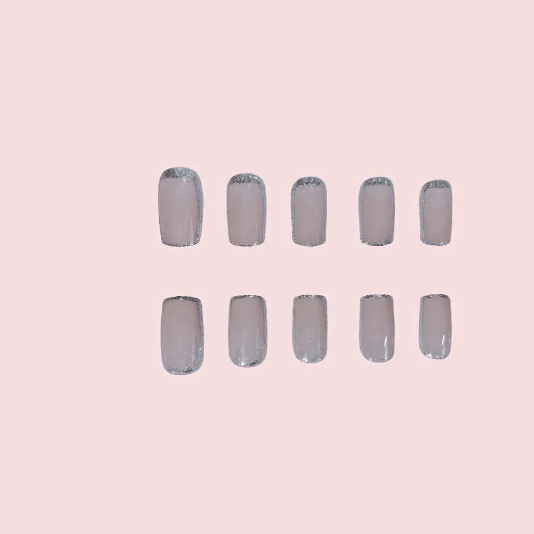 Churchf Nails Square Silver Flash Powder Press On Nails