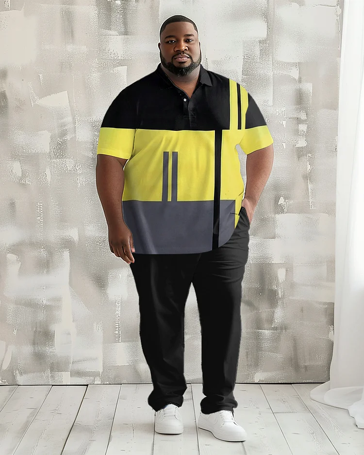 Men's Plus Size Simple Geometric Color-block Polo Shirt Trousers Suit