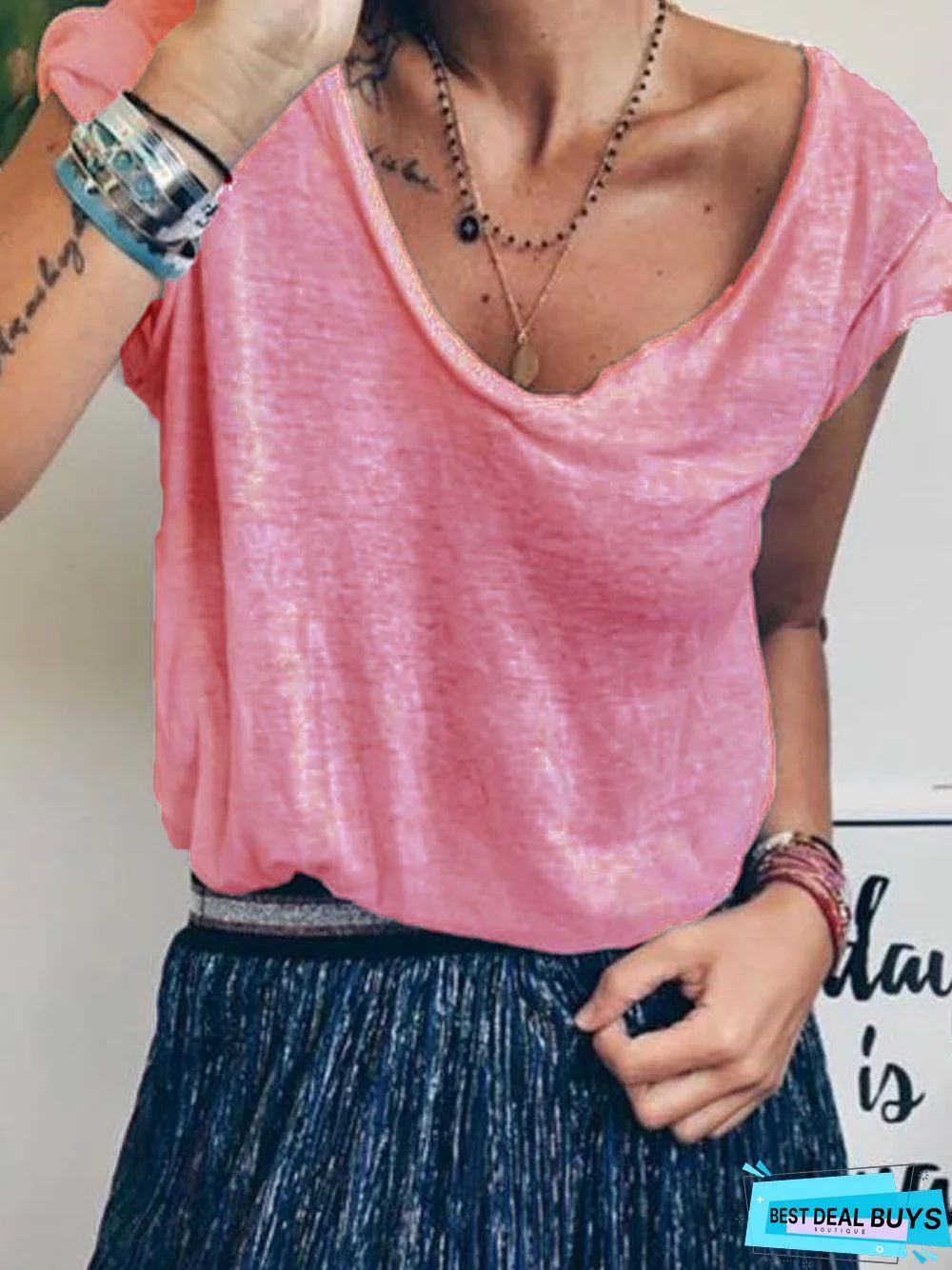 Short Sleeve Cotton-Blend Solid T-shirt