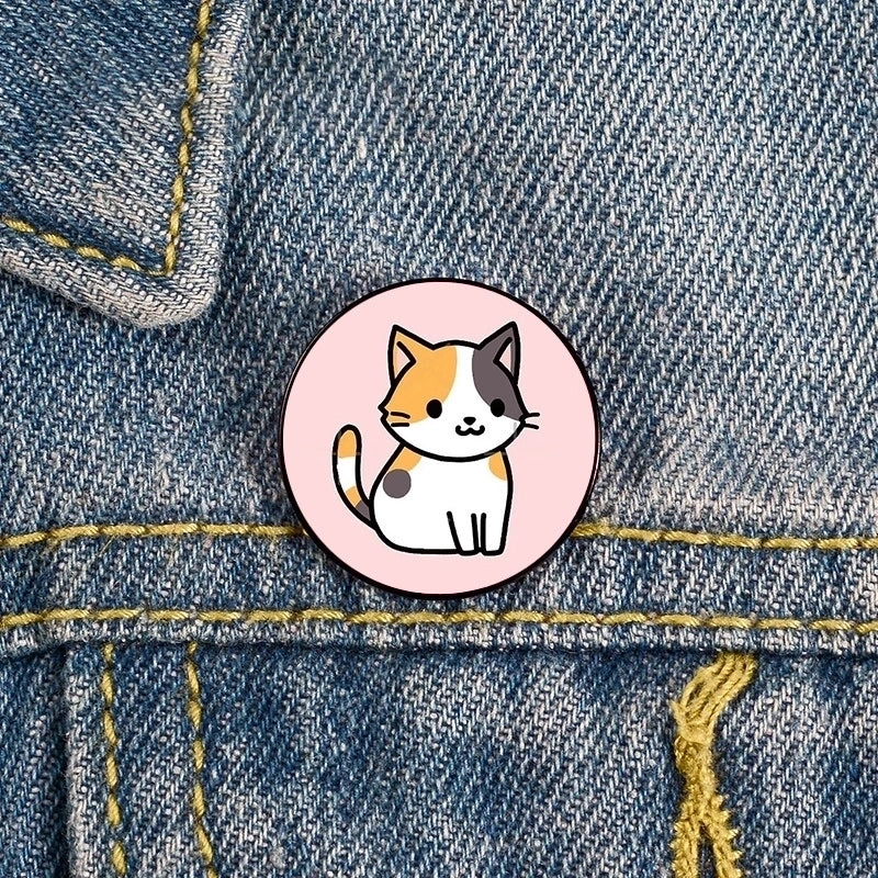 Cartoon Style Pin Cat Zinc Alloy Printing Unisex Brooches