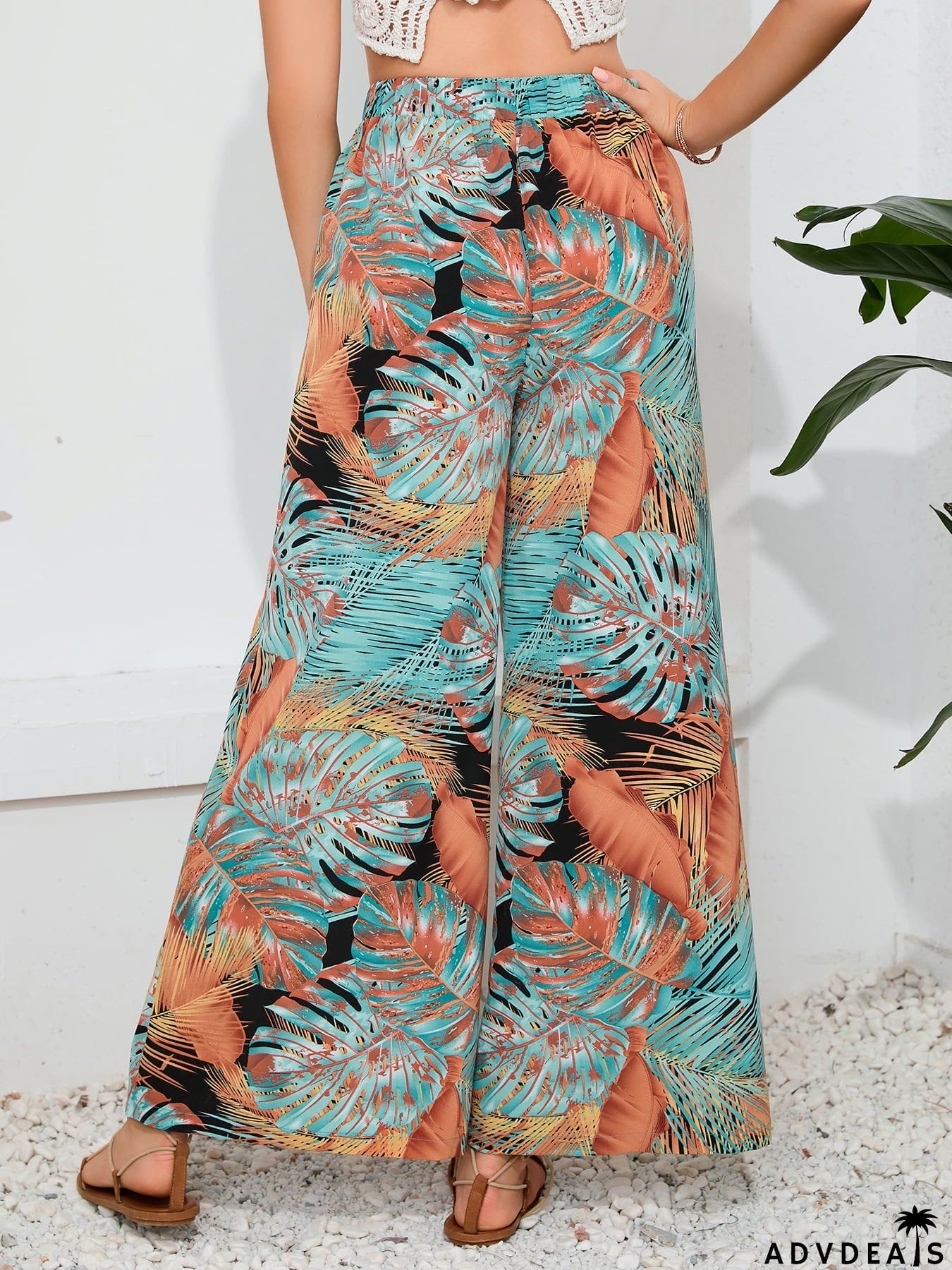 Printed Split Wide Leg Long Pants