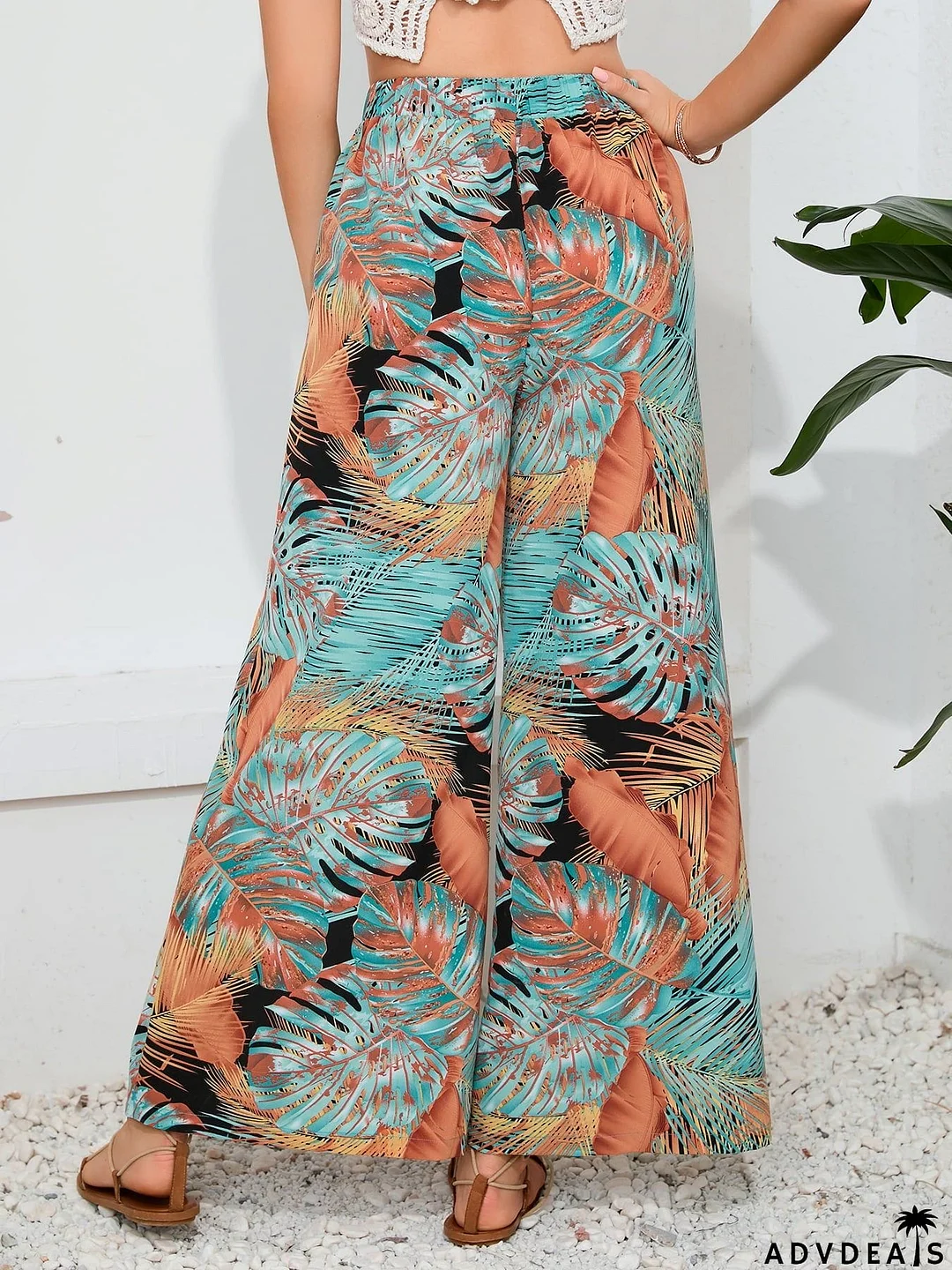 Printed Split Wide Leg Long Pants