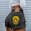 Women's Super High Waist Denim Ripped Shorts Smiley Face Print Sexy Hot Pants Shorts by Inlyline