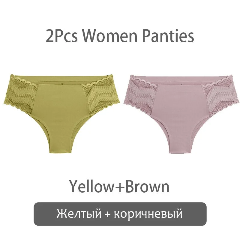 FINETOO Women Patchwork Lace Panties S-XL Seamless Underwear Sexy Low Waist Briefs Comfortable Underpants Ladies Lingerie 2021