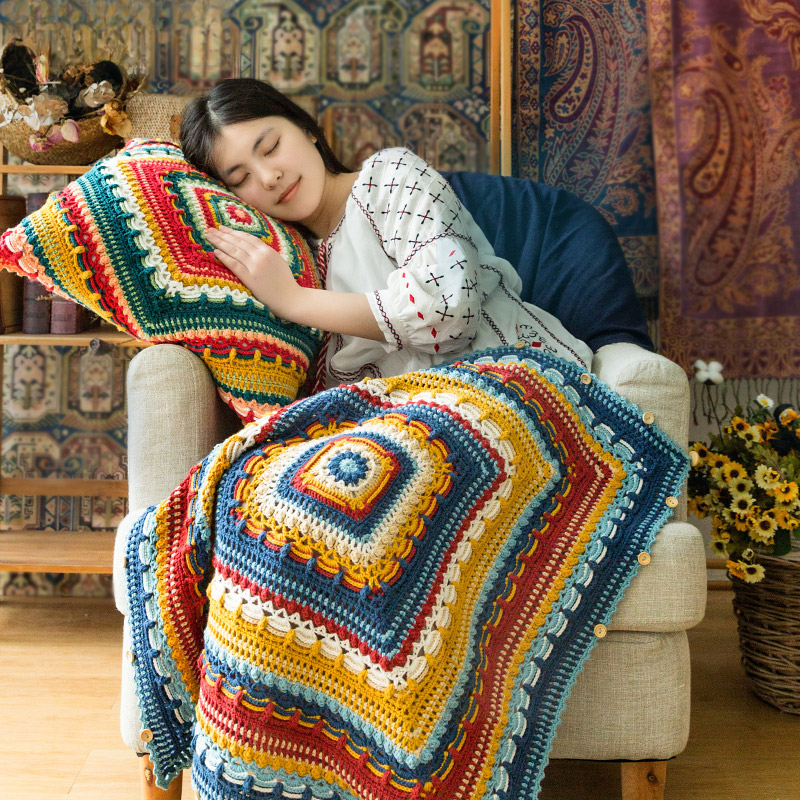 Vintage Dual-Use Cozy Cushion & Blanket DIY Crochet Kit - Susan's Craft 