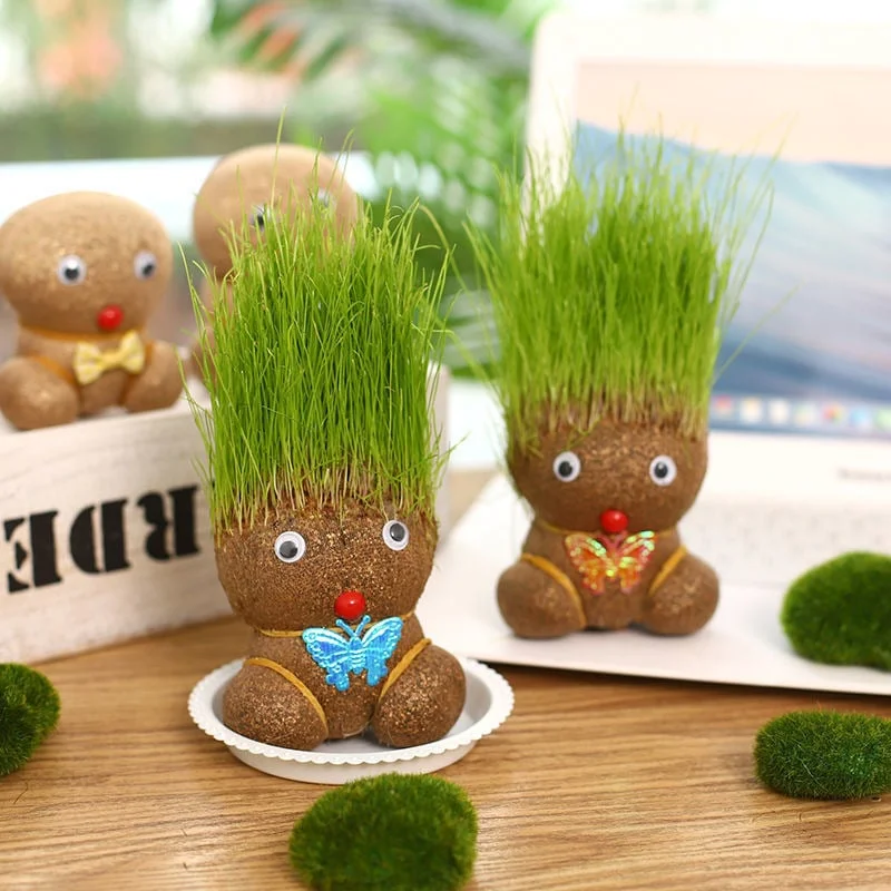 Moe boy straw head doll potted plants - mini green plants small grass