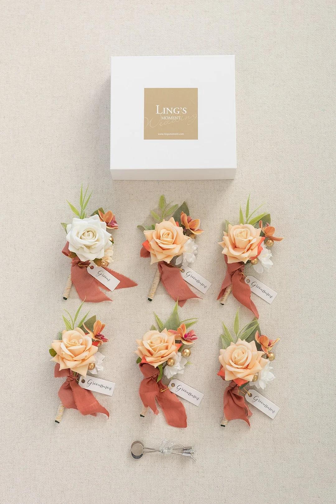 Boutonnieres in Sunset Terracotta