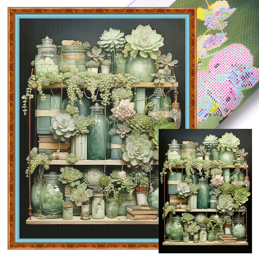 Succulents Full 11CT Pre-stamped Canvas(40*53cm) Cross Stitch