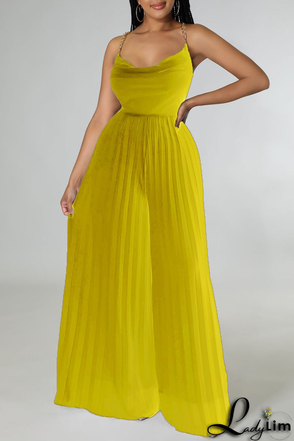 White Elegant Solid Patchwork Backless Fold Straight Jumpsuits