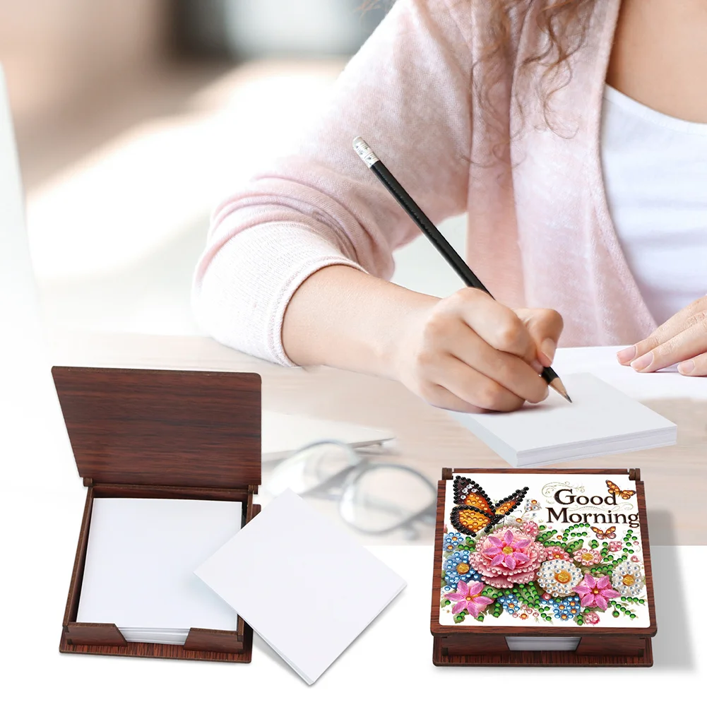 Wooden 5D Diamond Painting Kit Note Box DIY Diamond Art Notepad Box (Flowers)
