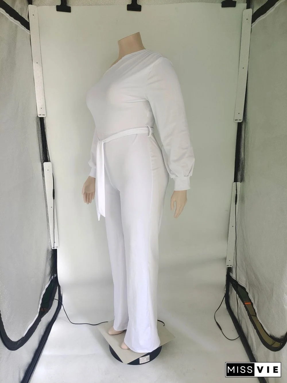 Long Sleeve Lace Up Plus Size Wide Leg Jumpsuits