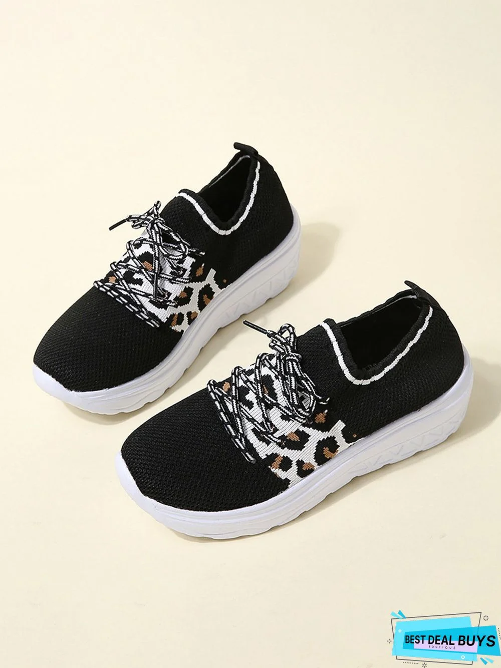 Breathable Leopard Mesh Fabric Slip On Sneakers