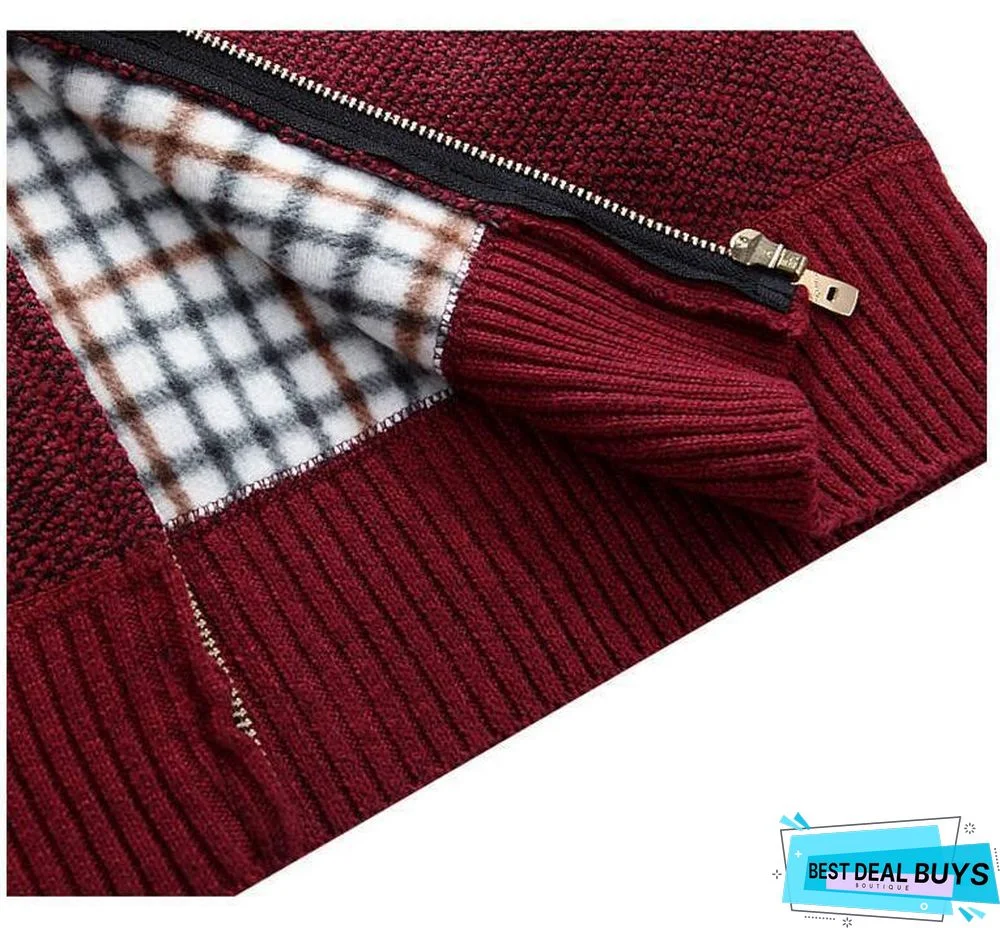 Men Thick Cardigan Coats Gradient Knitted Zipper Jackets