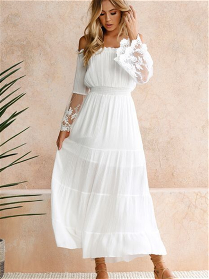 Dress One-piece Collar Lace Splicing Dress Female