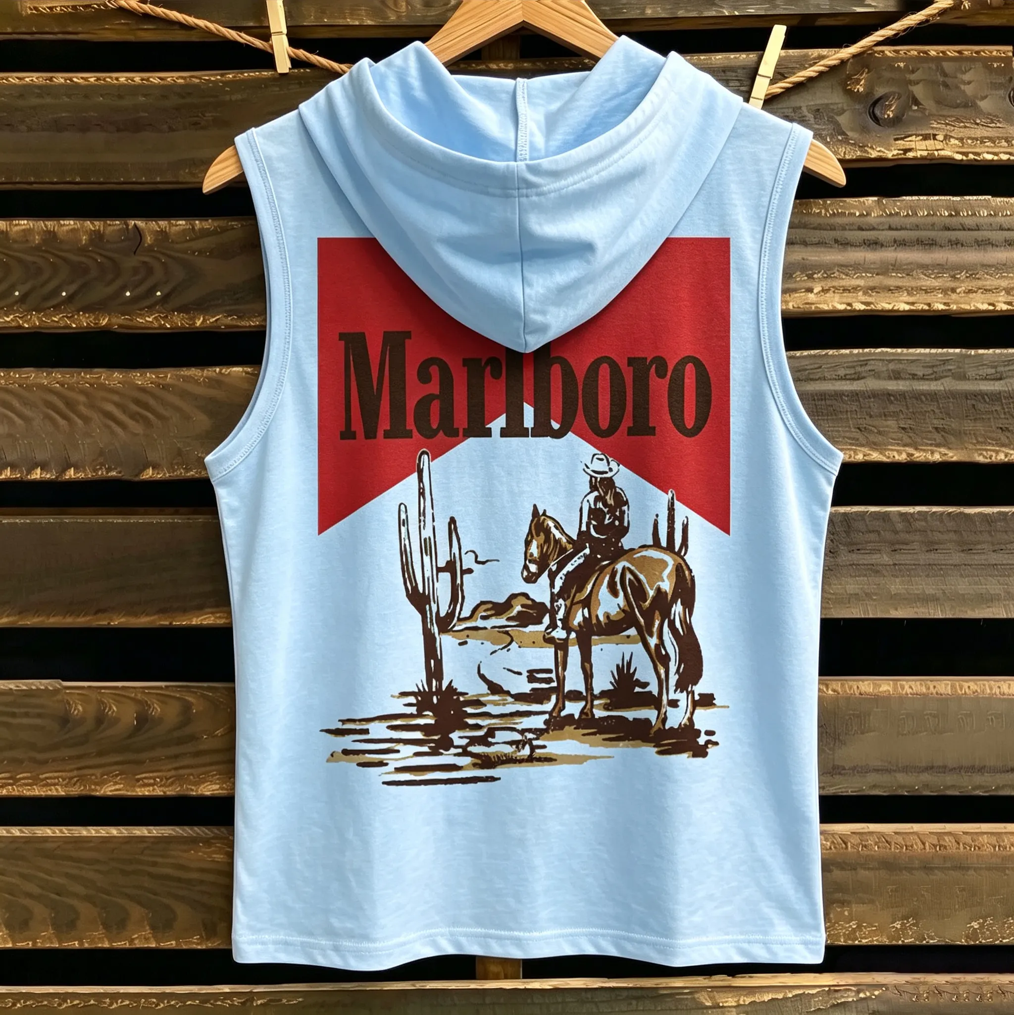 Western Cowgirl Graphic Print Hooded Tank Top