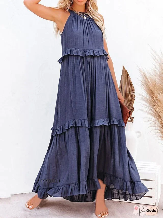 Tribal Crew Neck Sleeveless Women Dresses
