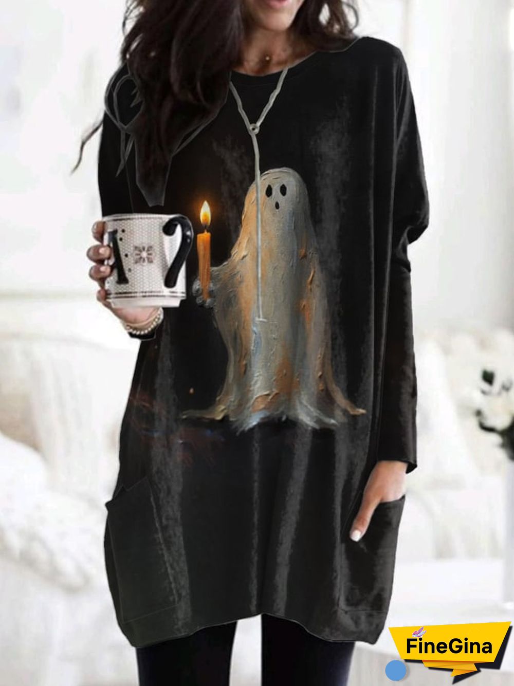 Retro Ghost Painting Candle Print Dress