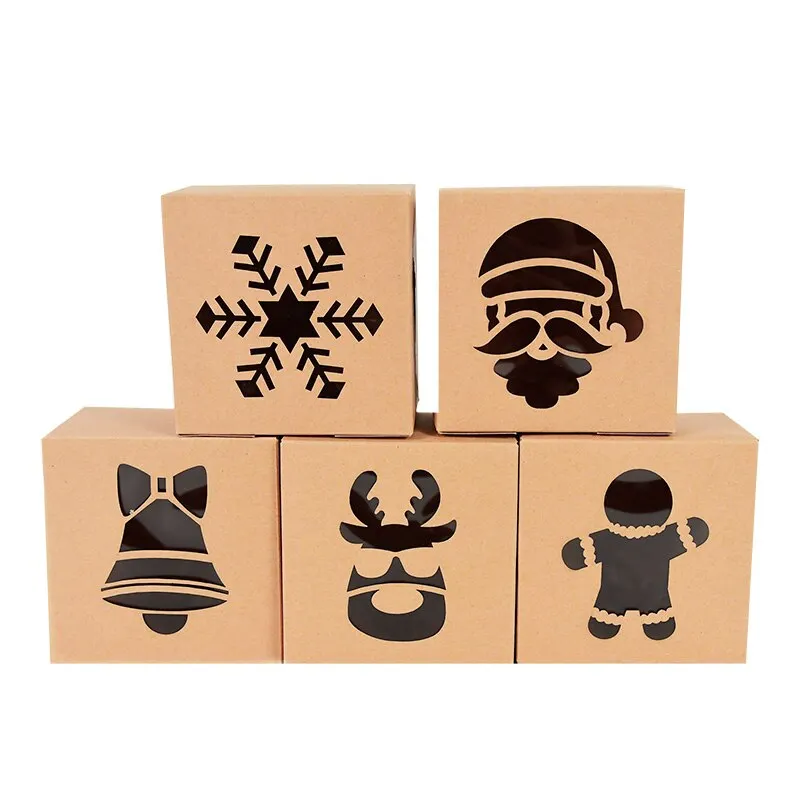 5pcs Christmas Kraft Paper Cookie Gift Boxes Candy Box Bags Food Packaging Box Christmas Party Kids Gift New Year Navidad 2021