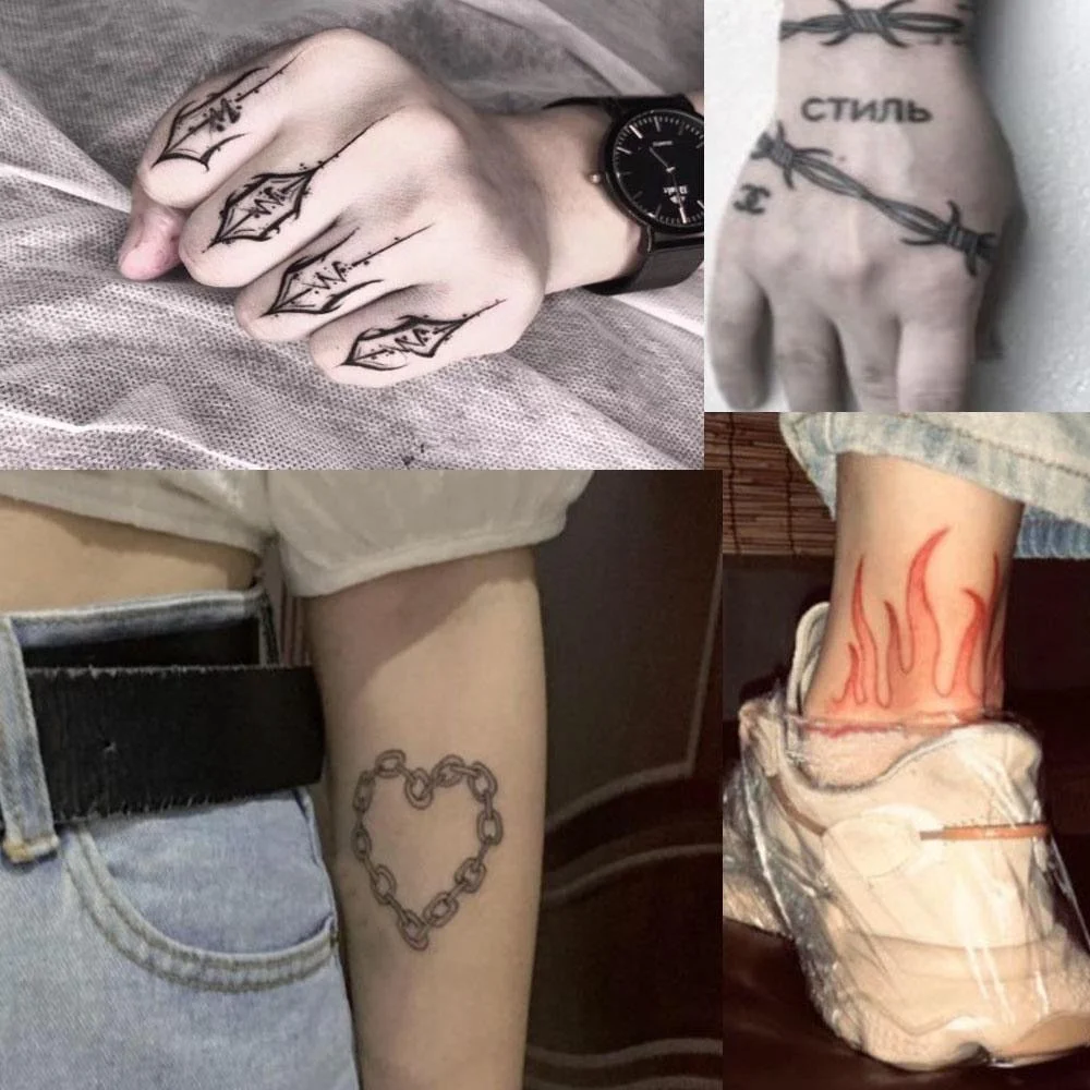 22 Sheets Waterproof Temporary Body Stickers Rose Flame Mountain Black Faux Tatouage for Men Women Tatouage Tempor