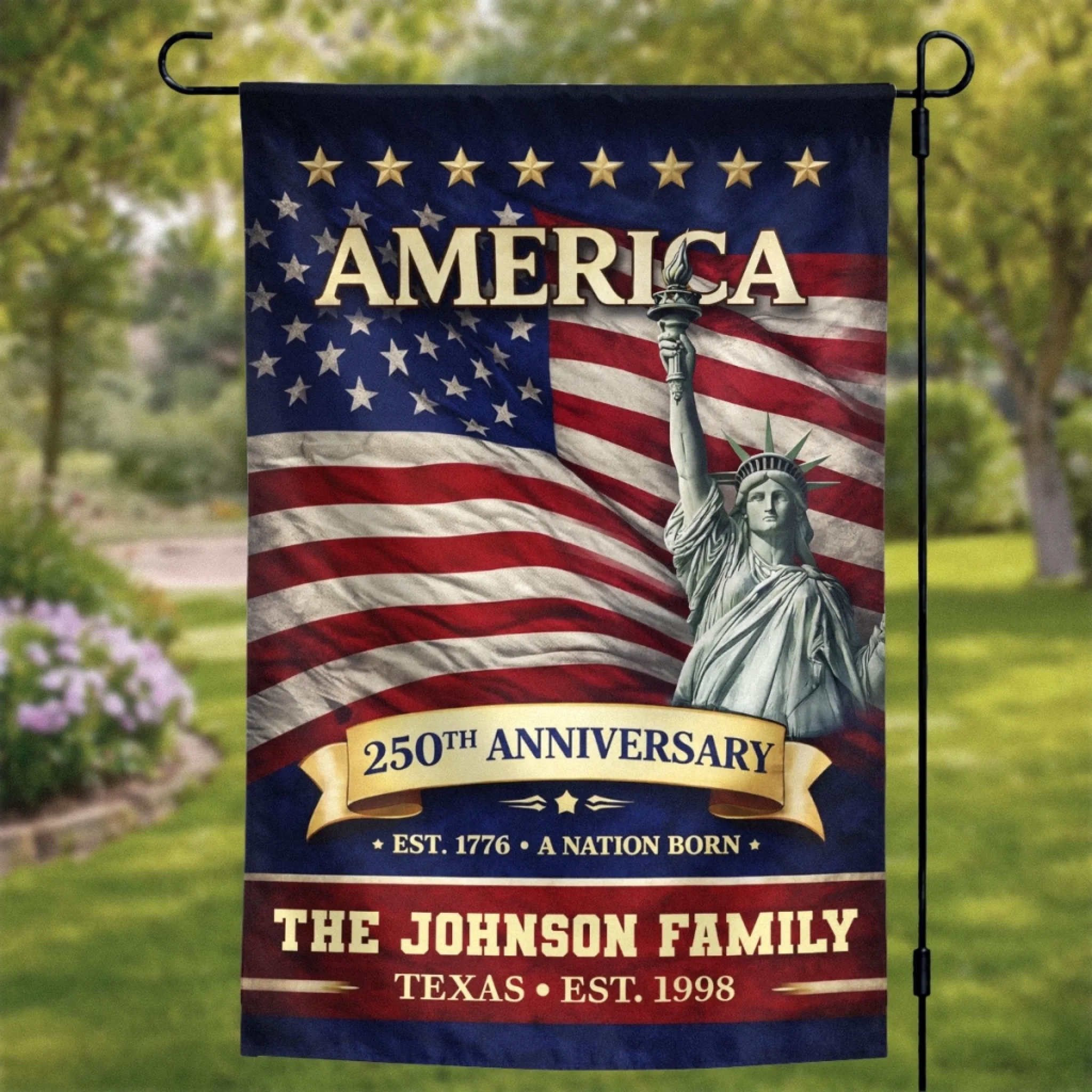Custom Garden Flag - Personalized America 250th Anniversary Gifts For Mom, Dad, Brother, Sister, Kids - Family Is Forever Love