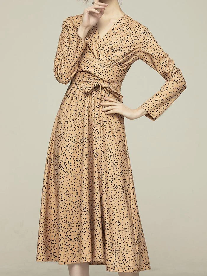 Super Chic V-neck Leopard Print Cross-tie Irregular Dress