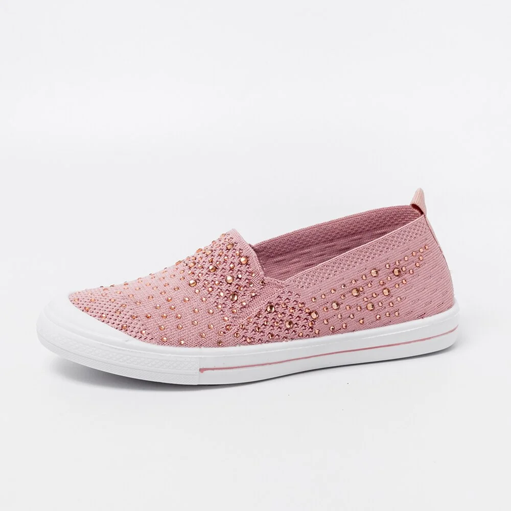women's summer sneakers Ladies  Shoes Flat Loafers Crystal Fashion white Bling Sneakers knit Slip On Breathable Casual Shoes