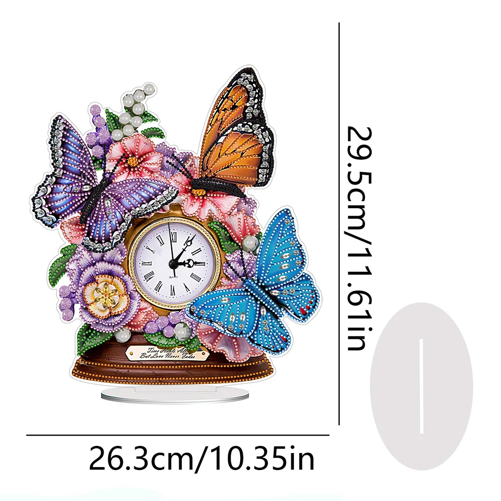 DIY Flower Butterfly Special Shape Acrylic Diamond Painting Clock Art Craft