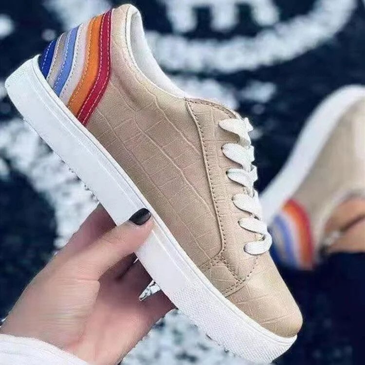 Women Lace Up PU Leather Flats Shoes Ladies Platform Fashion Vulcanized Shoes Female Crocodile Pattern Casual Footwear 2022