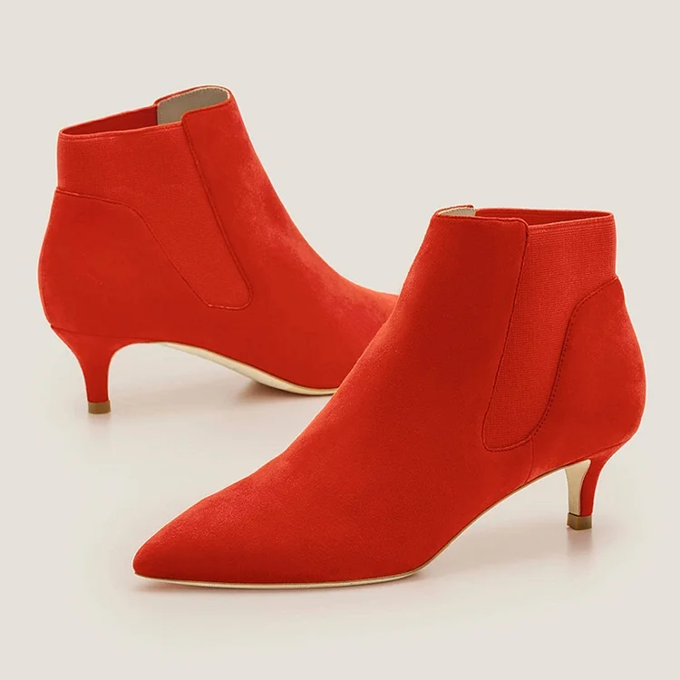Red Suede Boots Stiletto Heel Pointed Toe Ankle Boots |FSJ Shoes