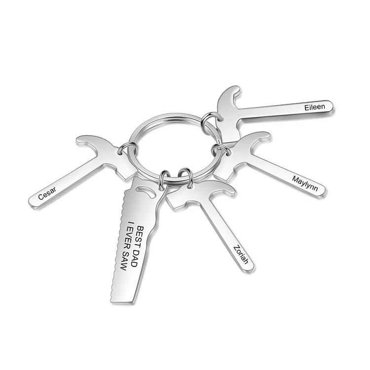 Father's Day Gifts Tool Keychain Personalized 4 Names Stainless Steel Keyring For Him