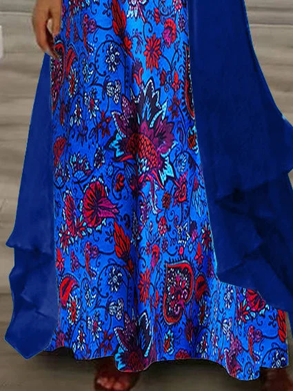 Women's Long Sleeve V-neck Graphic Printed Two Pieces Maxi Dress