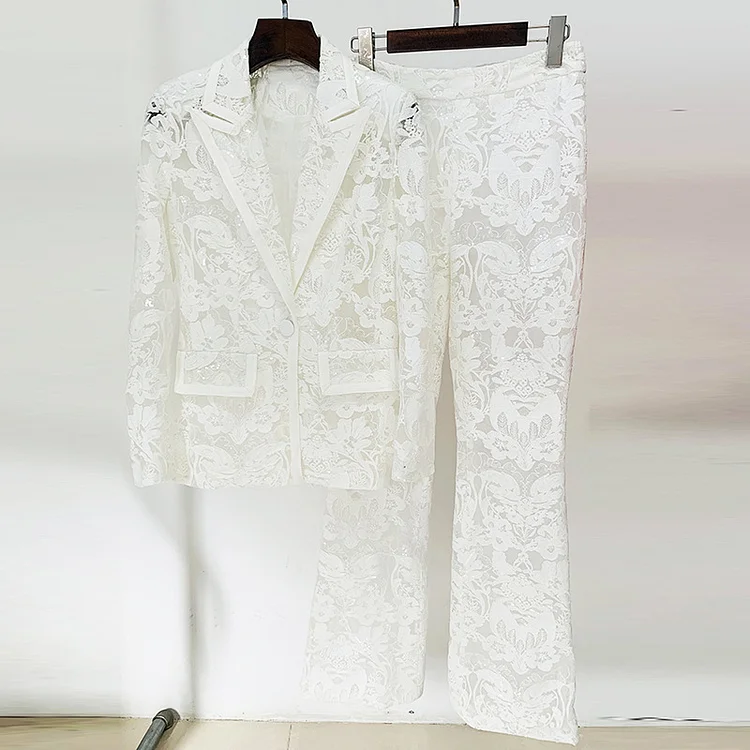 Elegant Lace Sequin Embroidered Suit