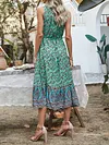 V-Neck Sleeveless Floral Print Split-Front Loose Midi Dress