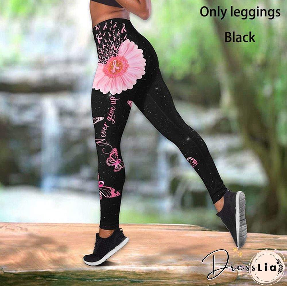 Breast Cancer-Faith Hope Love 3D Print Two Pieces Set Sleeveless Shirt And Legging Summer Combo Tank Top & Legging Outfit Plus Size S-5Xl