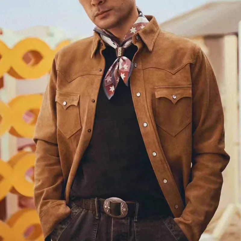 American Vintage Brown Suede Leather Western Shirt