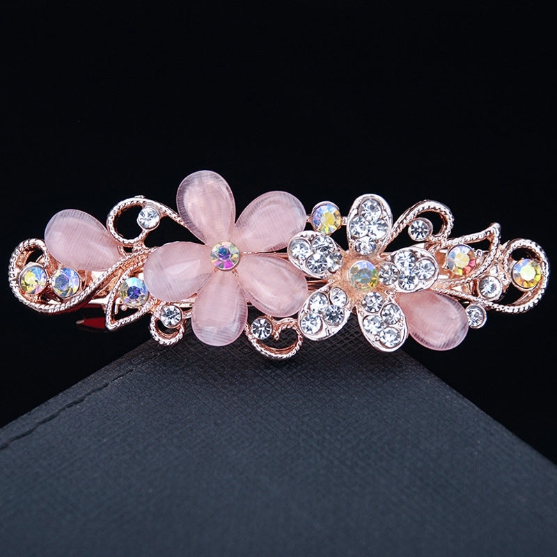 Korean Hair Accessories Rhinestone Bow Simple Hairpin Adult Pearl Horizontal Clip Ponytail Clip Top Clip Spring Clip Small